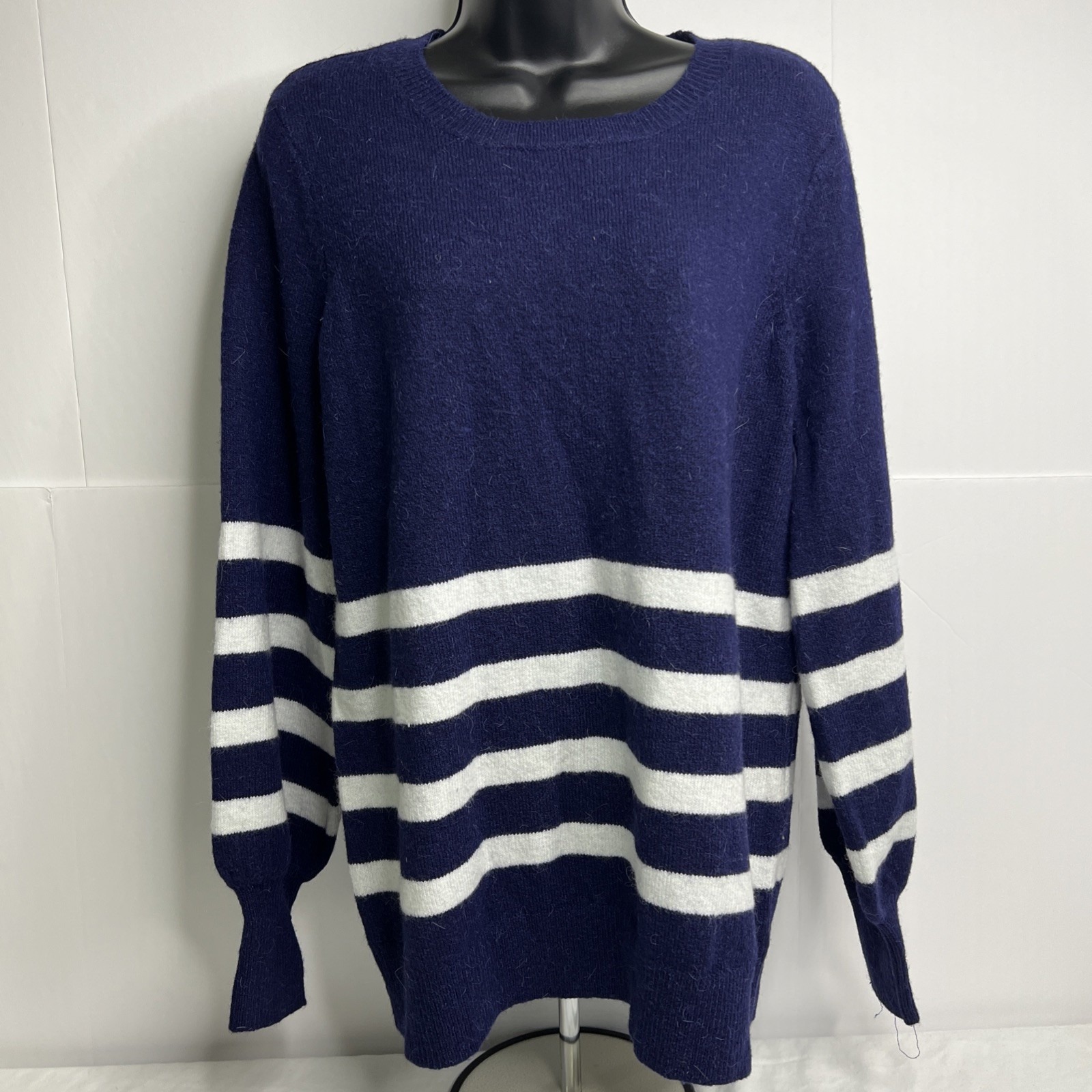 Michael Kors Women's Large Striped Wool Blend Sweater Top Tedo~Blue/White~ Nwt